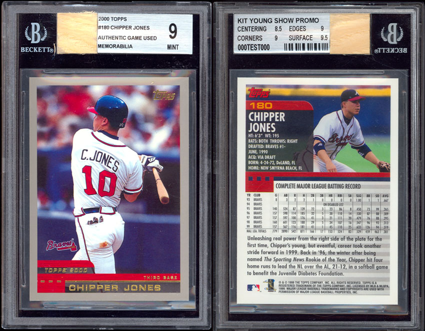   180 chipper jones game used bat card bgs 9 c ondition d escription