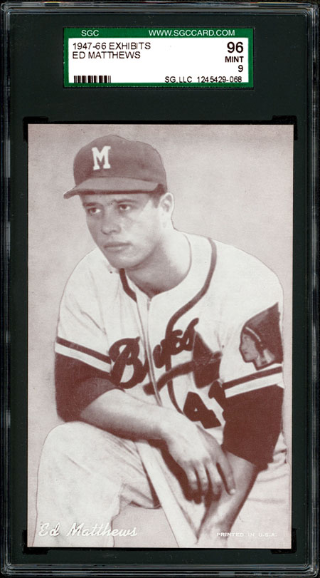 1947 66 exhibits eddie mathews sgc 96 the hobby s 1 graded specimen c