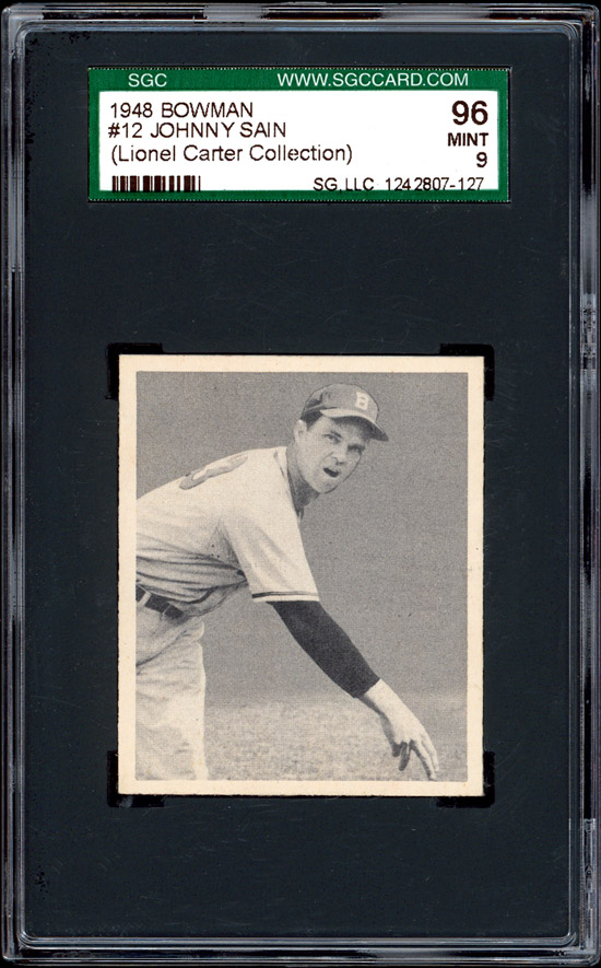 1948 Bowman #12 Johnny Sain RC SGC 96 Lionel Carter  