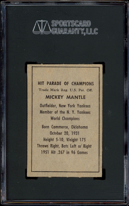 1952 Berk Ross Mickey Mantle SGC 84 Well centered  