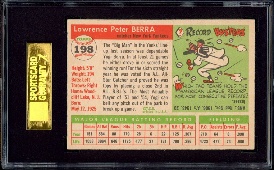 1955 Topps #198 Yogi Berra SGC 92 NM/MT+  