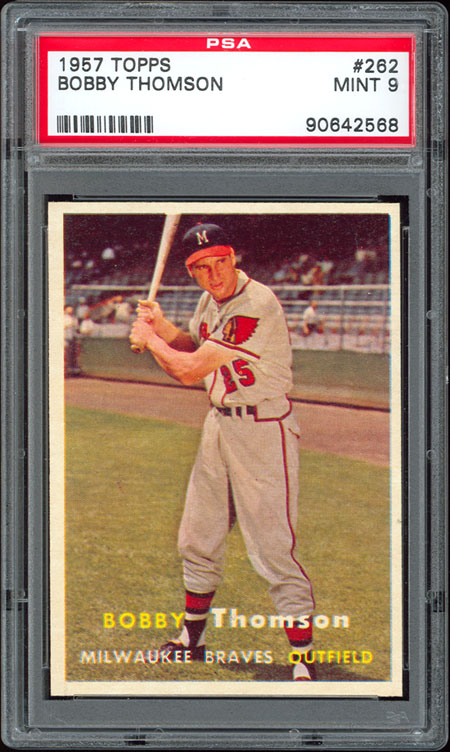 1957 topps 262 bobby thomson psa 9 c ondition d escription graded mint 