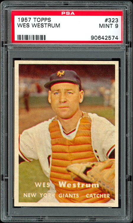 1957 topps 323 wes westrum psa 9 c ondition d escription graded mint 9 