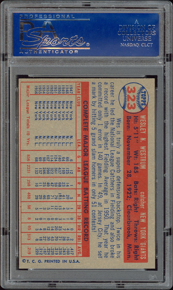 1957 Topps #323 Wes Westrum PSA 9 Low Pop  