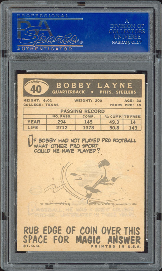 1959 Topps #40 Bobby Layne Autographed PSA/DNA  