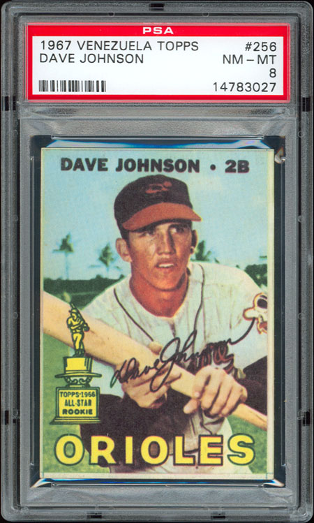 1967 venezuelan topps 256 davey johnson graded psa 8 nm mt c ondition