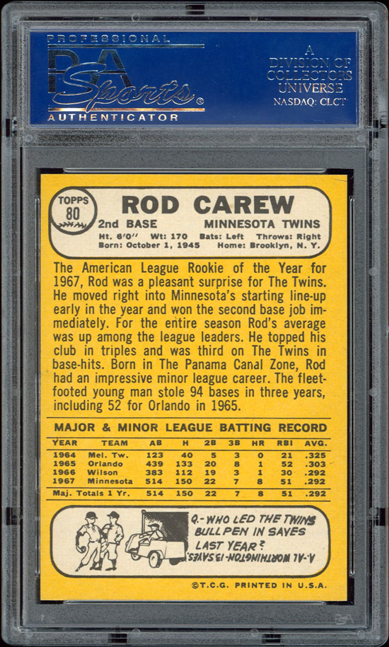 1968 Topps #80 Rod Carew PSA 10 GEM MINT  